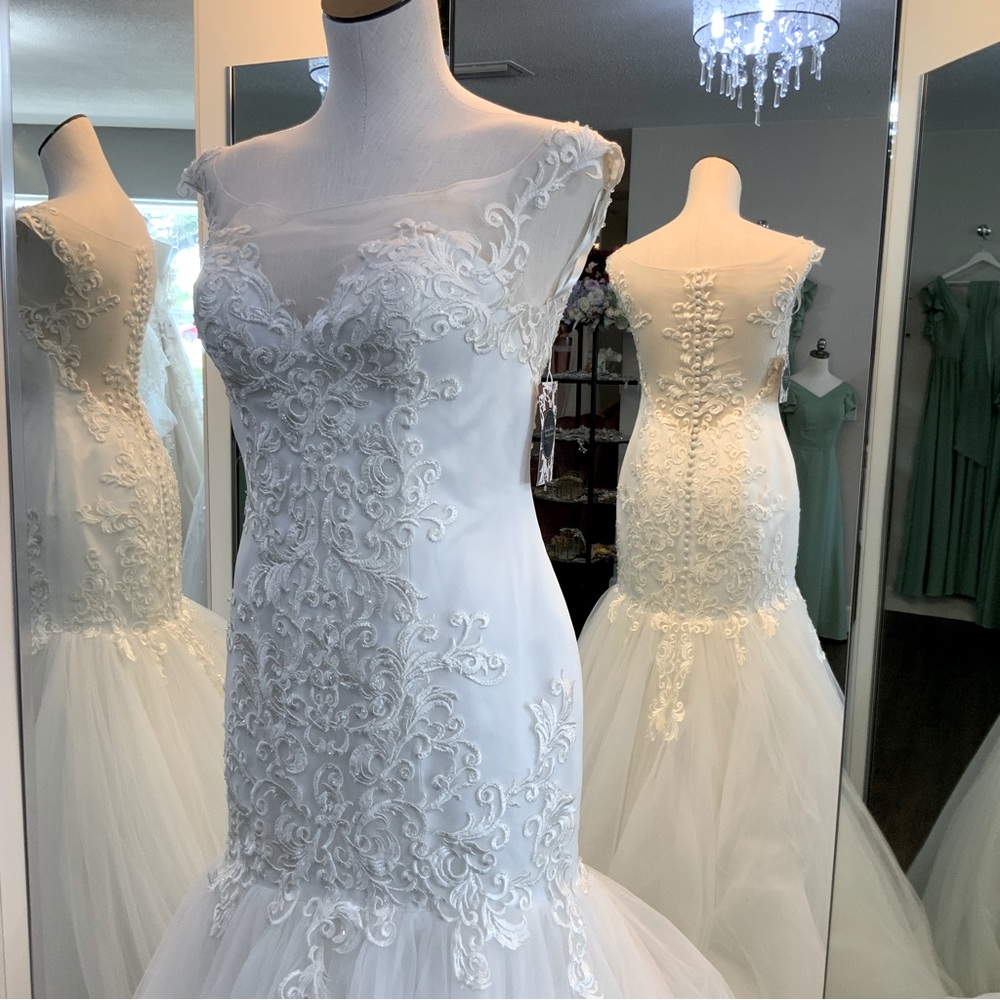 Bella Lusso Illusion Neck Lace Mermaid Wedding Gown